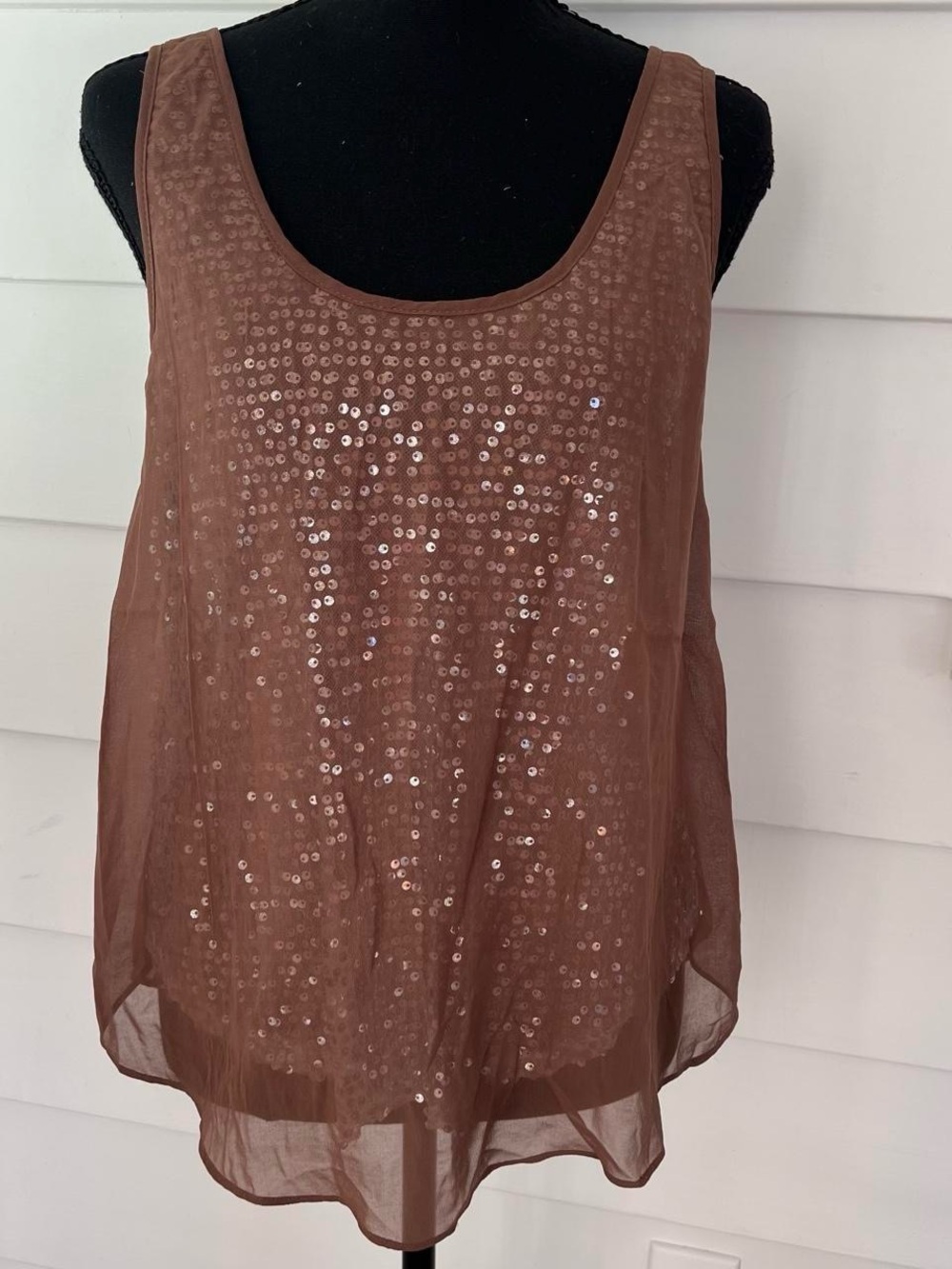 Y2K Euro Umgee Brown Sequin Sheer Layered Tank Top